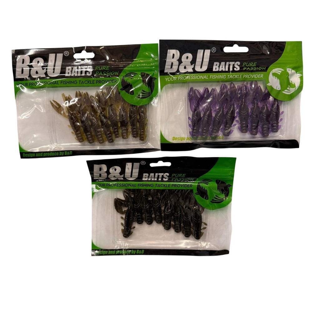 Set of 3 (8‎ pcs Each) B&U Soft Plastic Floating Craw Baits Bass Fishing Lures